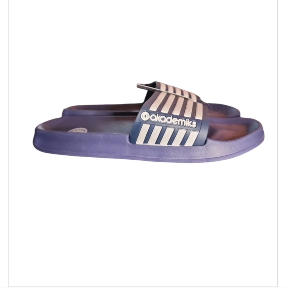 NEW Men's Akademiks Striped Logo Navy Blue & White Slides Slippers Size 11 (44) - Picture 2 of 9